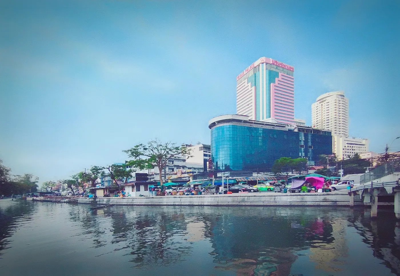 Prince Palace Hotel Bangkok tower seen across Khlong Mahanak