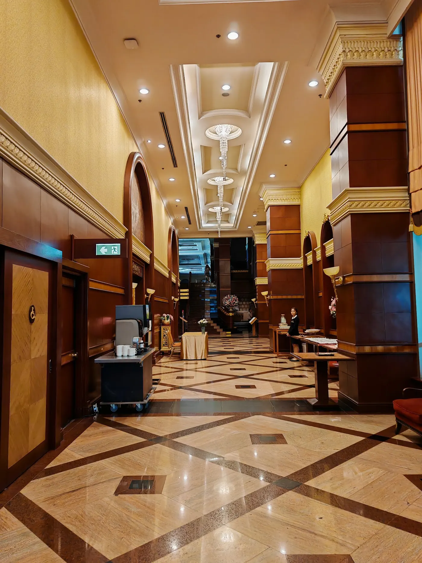 Marble-floored lobby hall at Prince Palace Hotel Bangkok