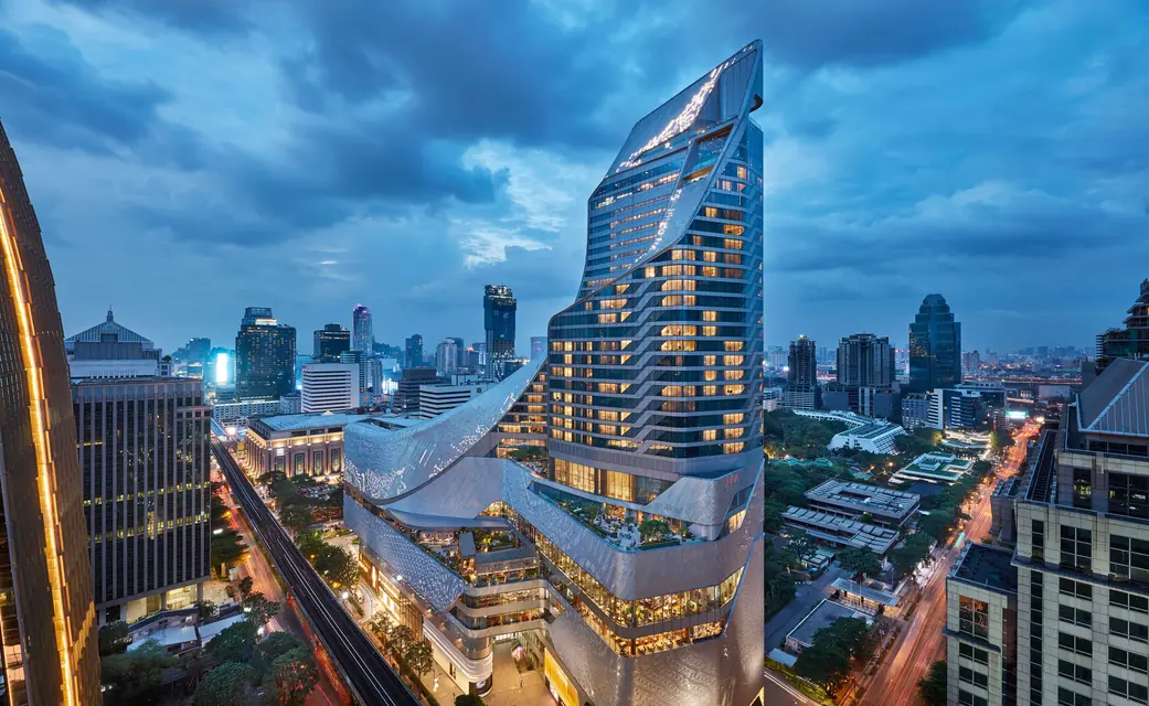 Park Hyatt Bangkok tower at Central Embassy at dusk via Expedia