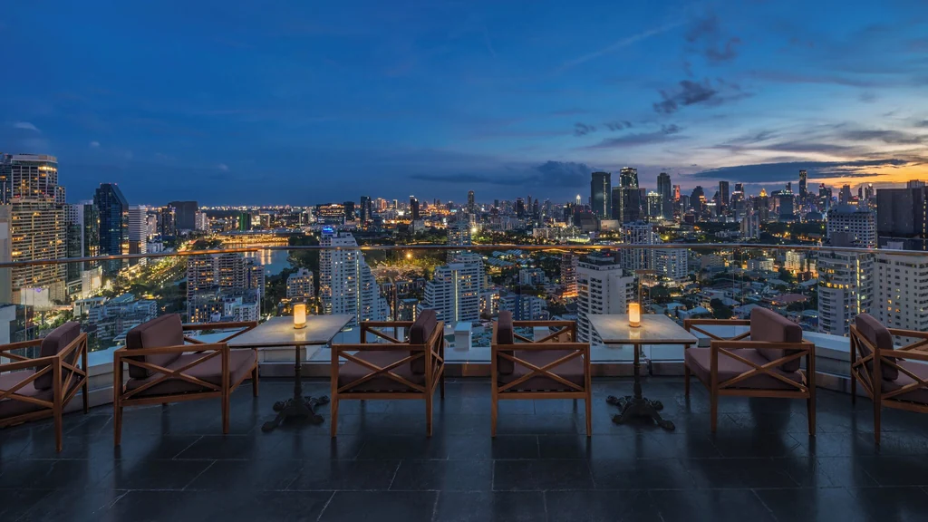Rooftop terrace with skyline view at Sofitel Bangkok Sukhumvit via Expedia