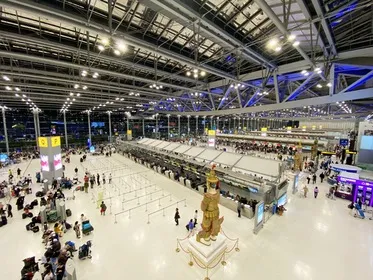 How many terminals at Bangkok Suvarnabhumi Airport? One terminal plus the SAT-1 satellite
